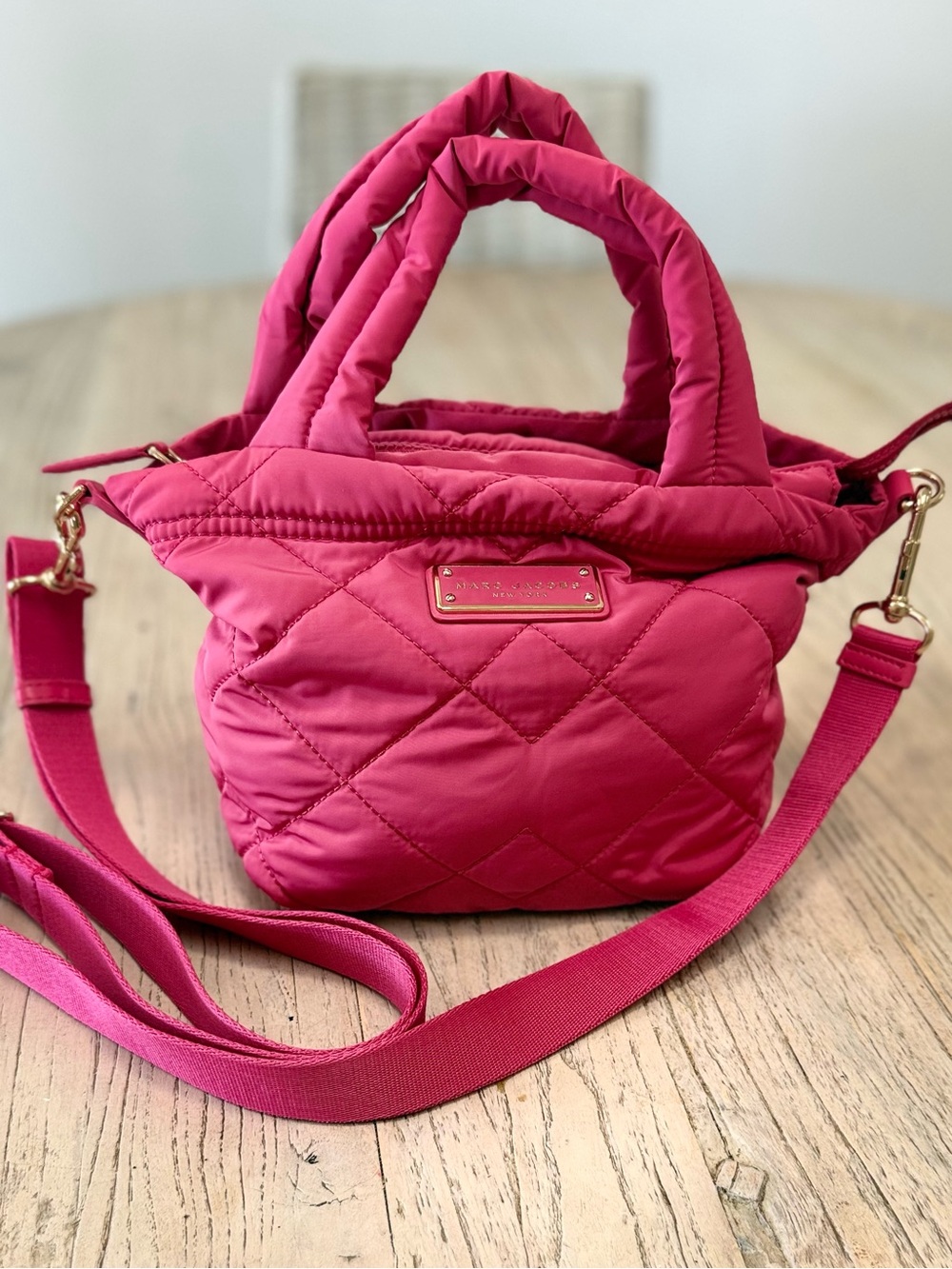 Marc Jacob’s Mini Quilted Nylon Tote Bag Bright Pink